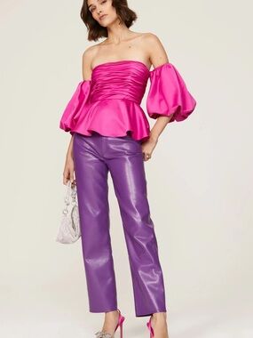 AMUR Hot Pink Peplum Off-Shoulder Top